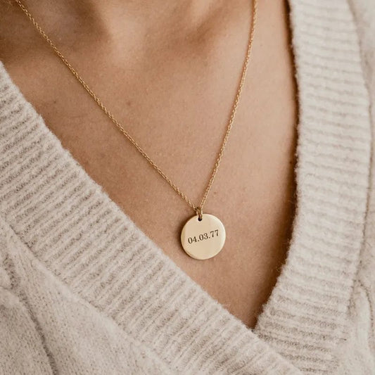 Custom Woman Girlfriend Engraved Name Date Stainless Steel Round Necklace