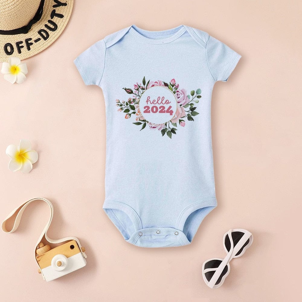 Baby Bodysuit Hello 2024 Infant Romper New Year Baby Gift Toddler Short Sleeve Jumpsuit Boys Girls Clothes Newbron Shower Present