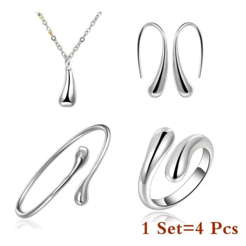 Women 4-piece Teardrop Ring Necklace Bracelet Earrings Jewelry Set