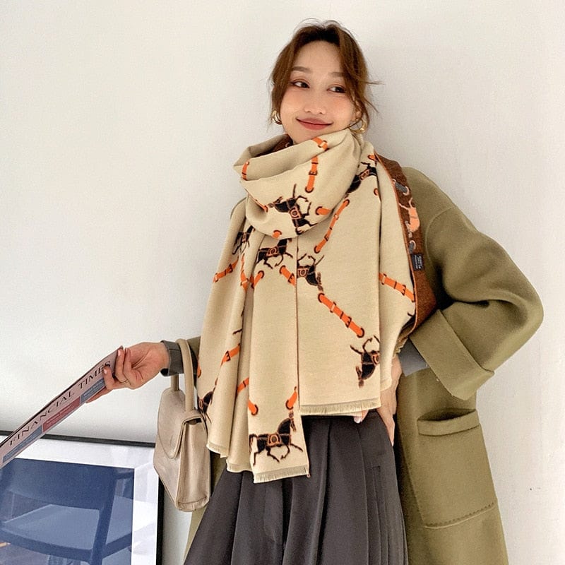 Luxury Winter Scarf Women Design Warm Pashmina Scarves Female Shawl Wraps Thick Foulard