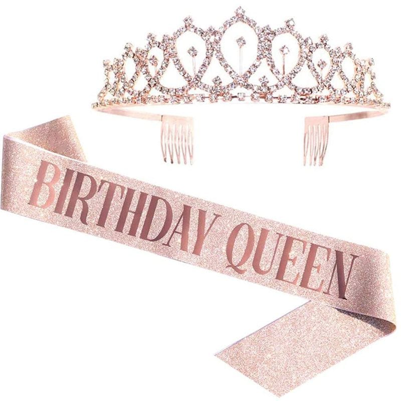 Bling Rhinestone Crystal Crown Tiara Birthday Anniversary Decoration Happy 18 21 30 40 50th Birthday Satin Sash Party Supplies