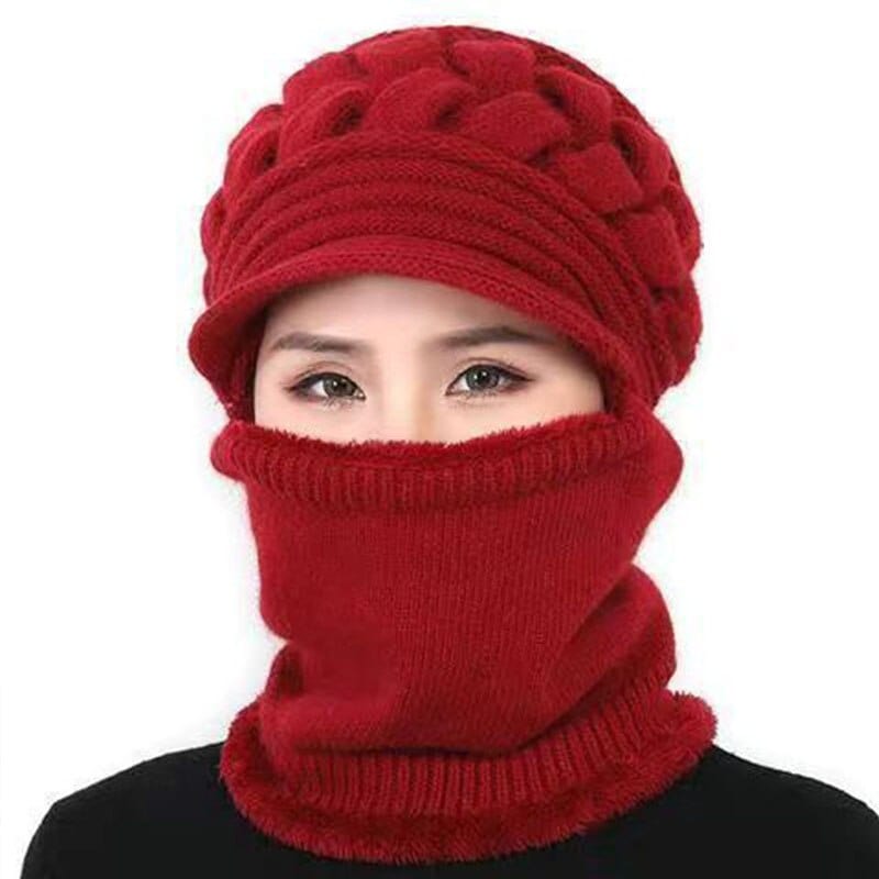 Coral Fleece Winter Hat Beanies Women's Hat Scarf Warm Breathable Wool Knitted Hat For Women Double Layers Protection Caps