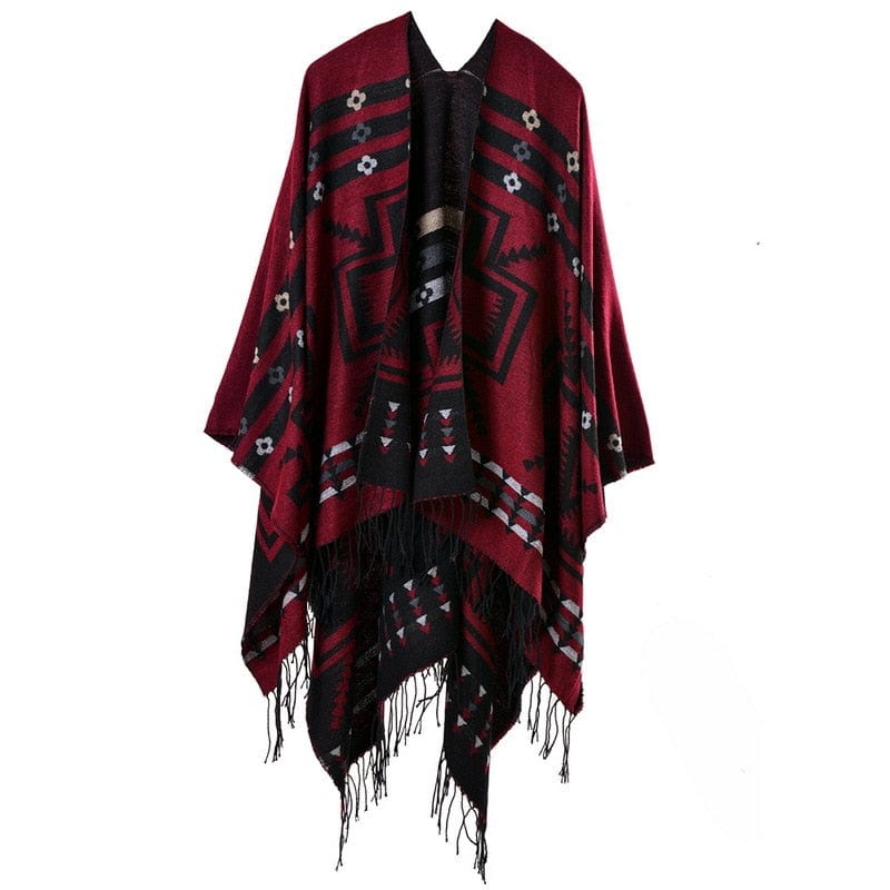 European American Popular Tassel Thickened National Style Travel Fork Shawl Scarf in autumn Ponchos Capes P9