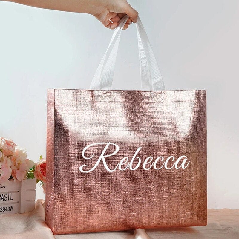 Personalized Retro Holographic Gift Tote Bag Bridesmaid Bridal Bachelorette Party Favors Custom Wedding Non Woven Gift Tote Bags