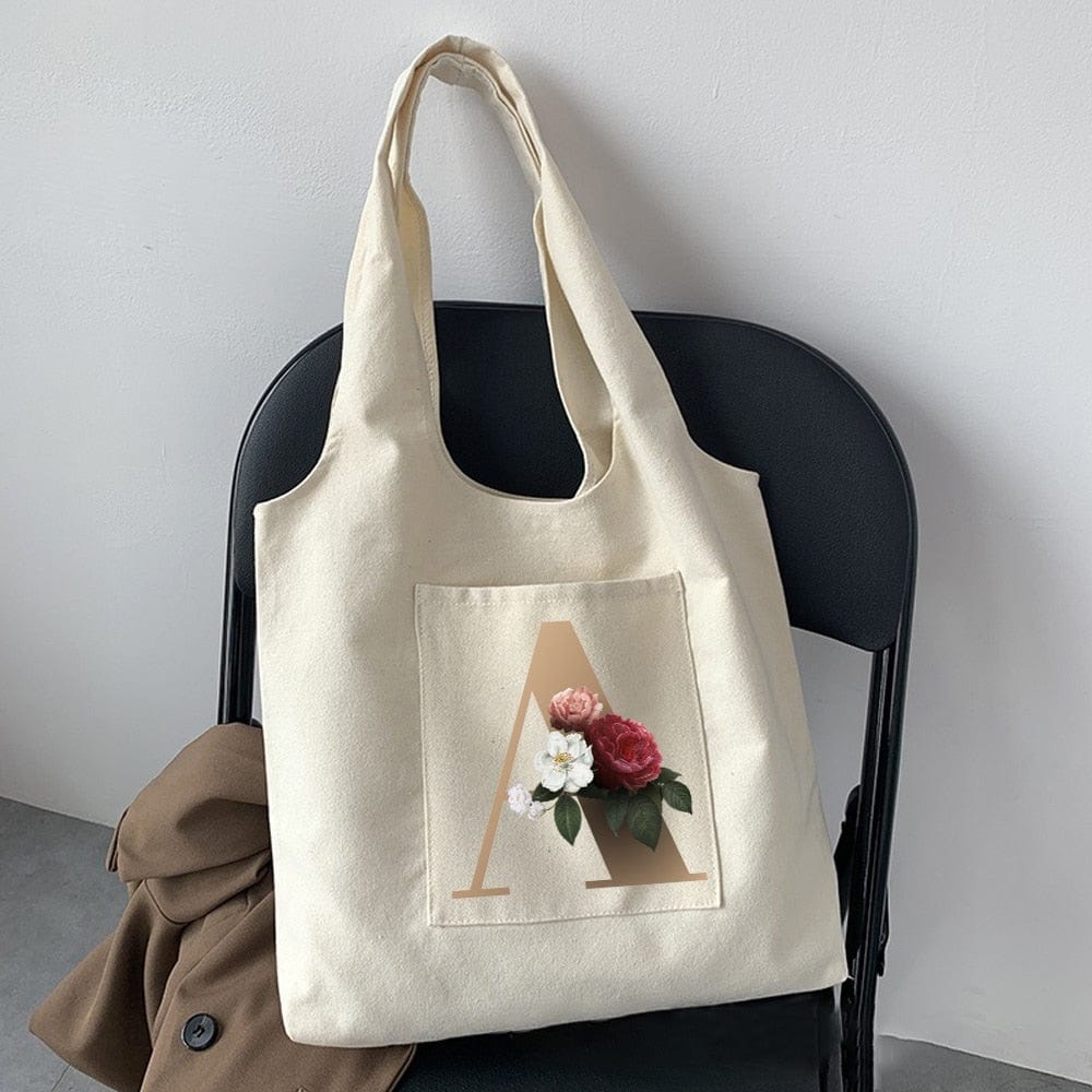 Women Fashion New Commuter Bag Shoulder Bag Letter Initial Name Pattern Print Beige Canvas Tote Bag Shopping Student Tote Bag