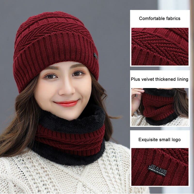 Two-Piece Set Fashion Women Knitted Hat Scarf Caps Neck Warmer Winter Hats For Men Women Beanies Warm Fleece Cap