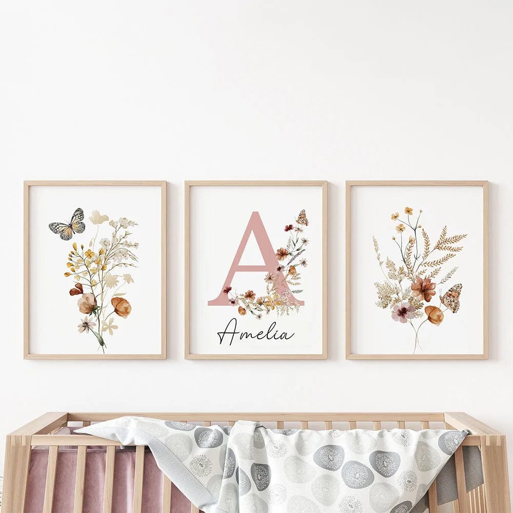 Personalized Name Initial Wildflowers Canvas Printing