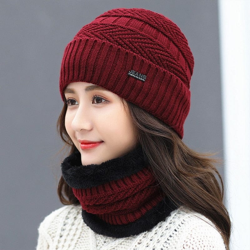 Two-Piece Set Fashion Women Knitted Hat Scarf Caps Neck Warmer Winter Hats For Men Women Beanies Warm Fleece Cap