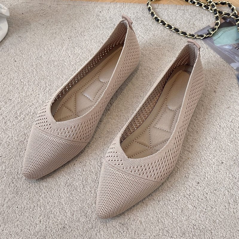 Solid Colour Knitting Flat Shoes for Women Fashion Female Casual Ballet Flats Footware Breathable Mesh Comfort Loafers