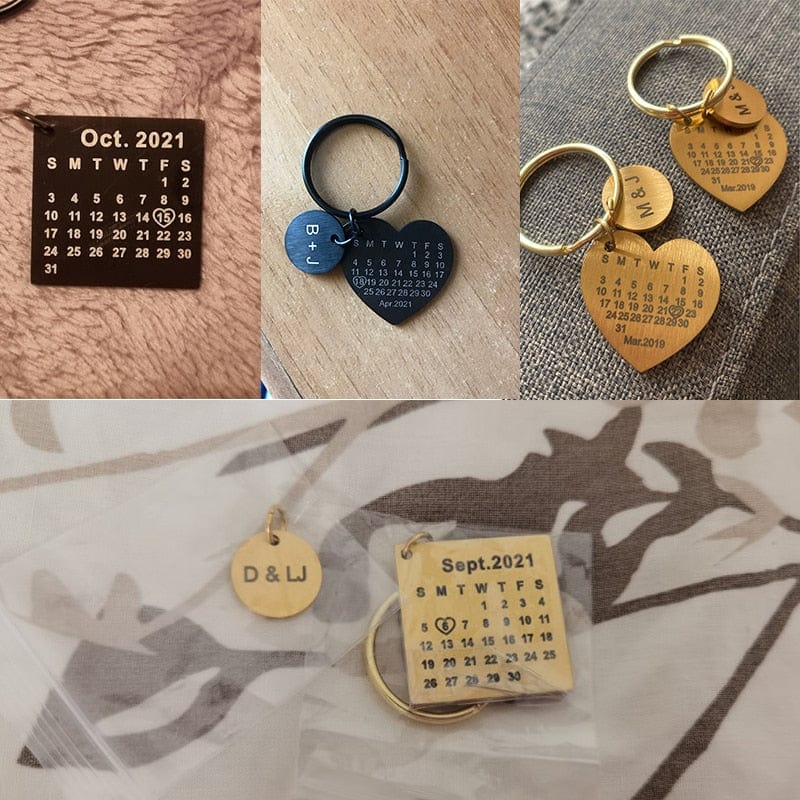 Custom Keychain Personalized Calendar Keychain Hand Carved Calendar Keyring Gift for Boyfriend Girlfriend Private Custom Engraving