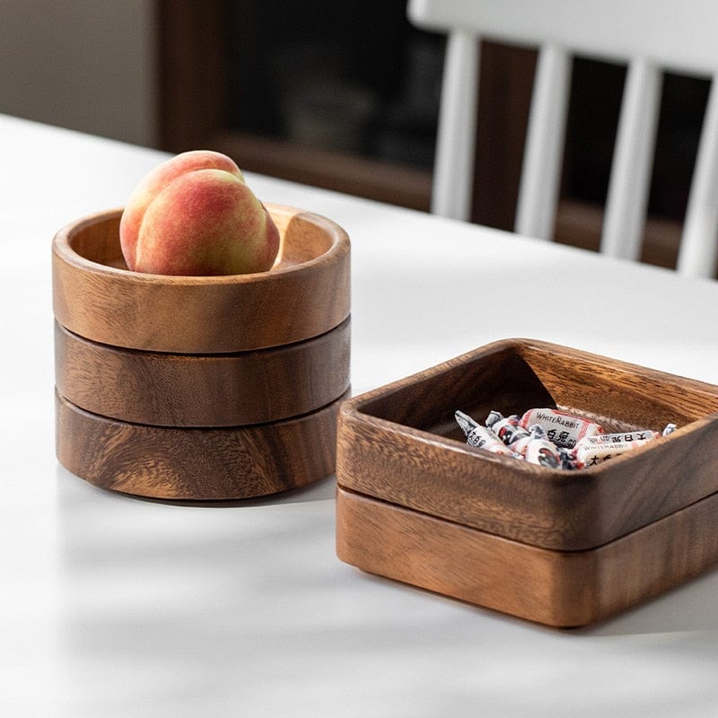 Walnut plate square tray Japanese tableware household dessert plate small round bowl creative stackable plate