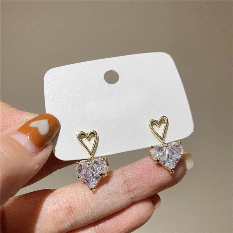 Fashion Rhinestone Transparent Pink Heart Earrings for Women Advanced Design Luxury Zircon Earrings Wedding Party Jewelry Gift