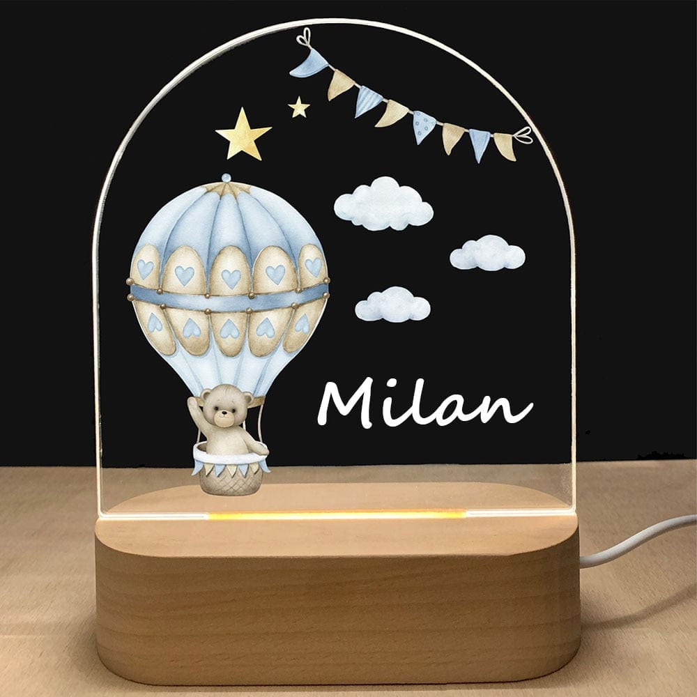 Personalized Baby Birth Wood Base Lamp