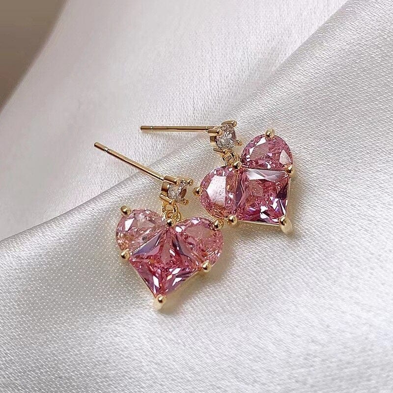 Fashion Rhinestone Transparent Pink Heart Earrings for Women Advanced Design Luxury Zircon Earrings Wedding Party Jewelry Gift