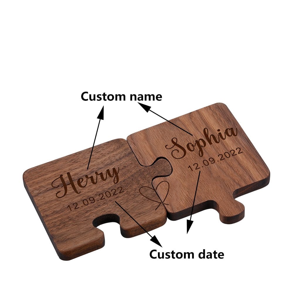 2pcs Custom Name Puzzle Coasters Wooden Coffee Coaster Couple Gift Love Souvenir Table Coaster Boyfriend Valentine's Day Gifts