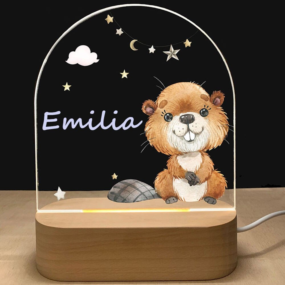 Personalized Baby Birth Night Wood Base Lamp