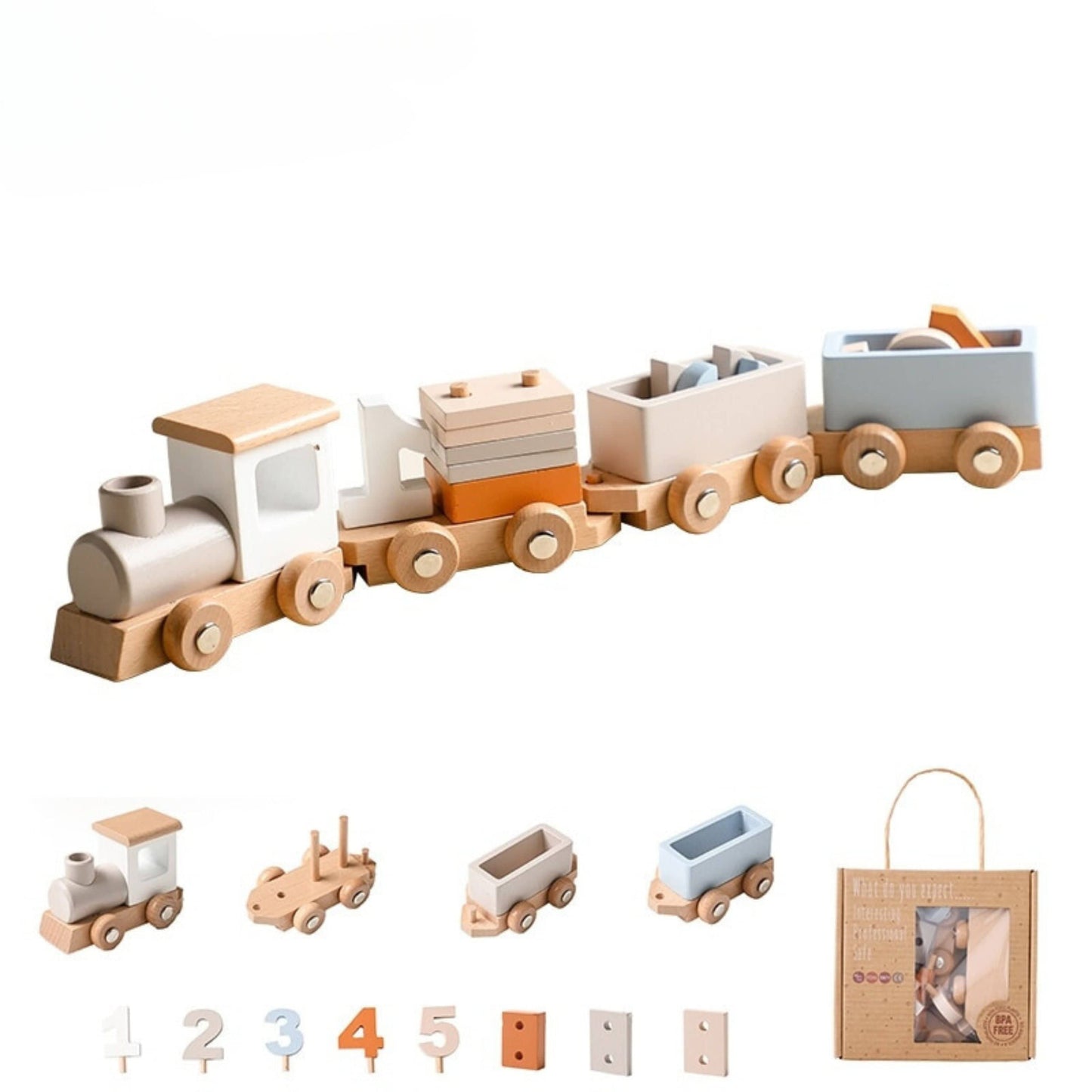 Wooden Train Birthday Toy  Learning Toys Baby Educational Toys  Wooden Trolley  Baby Learning Toys  Number Of Wood Baby's Toys