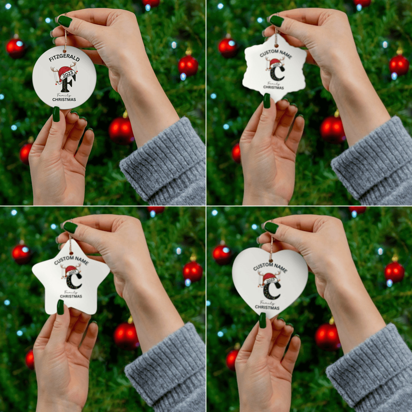 Christmas Custom Family Name Ceramic Ornament in 4 Shapes for Family and loved ones