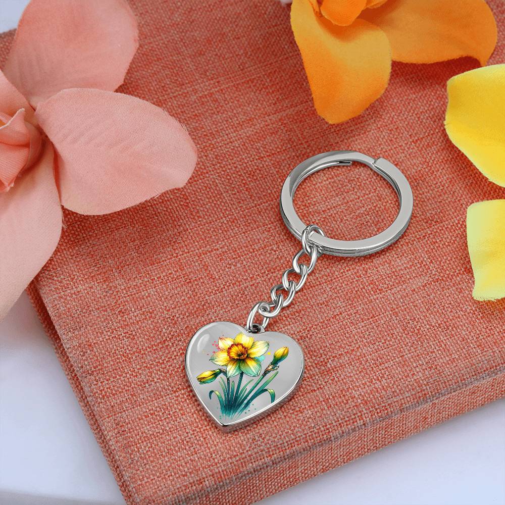 Custom Birth Month Flower With Engraving Key Chain