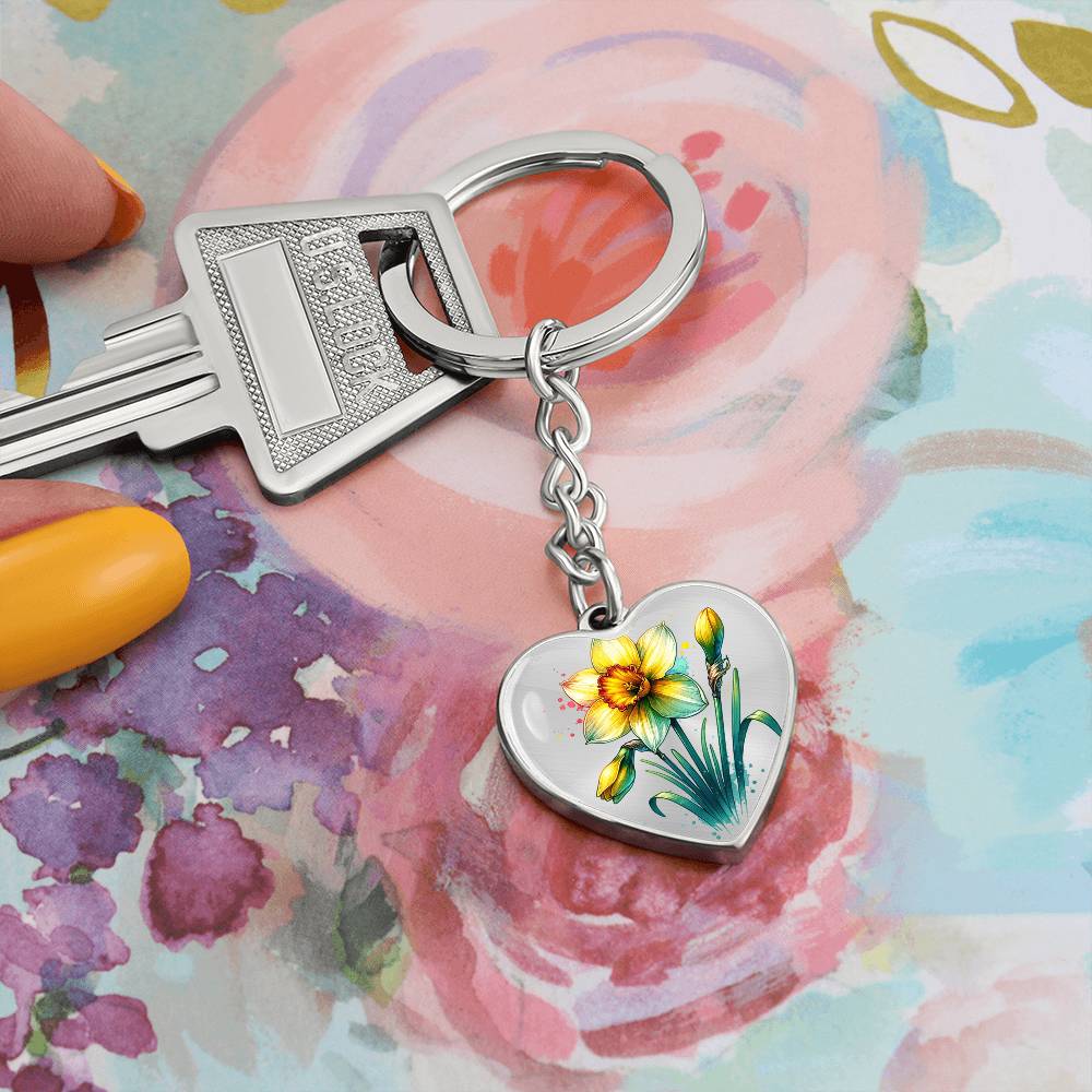 Custom Birth Month Flower With Engraving Key Chain