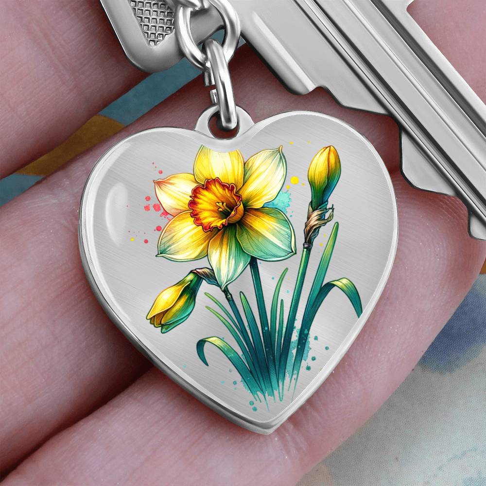 Custom Birth Month Flower With Engraving Key Chain