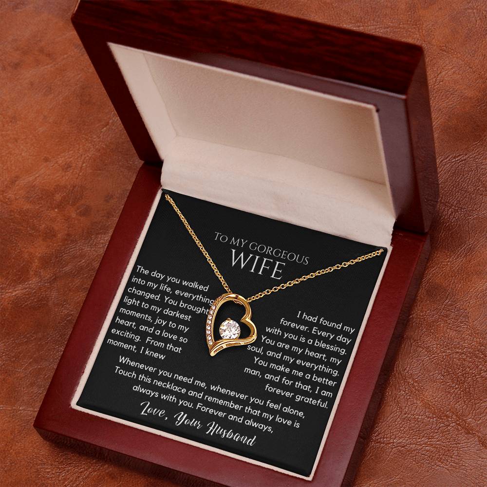 gift for wife, necklace for wife, romantic jewelry, anniversary gift, wife jewelry, love necklace, you are my forever necklace
Surprise your beloved with the "To My Gorgeous Wife - You Are My Forever" Necklace, a stunning symbol of your eternal love and commitment. This elegant necklace, crafted with premium materials, features a timeless design that beautifully complements any style. Whether for an anniversary, birthday, or just because, this heartfelt gift expresses how much she means to you. 