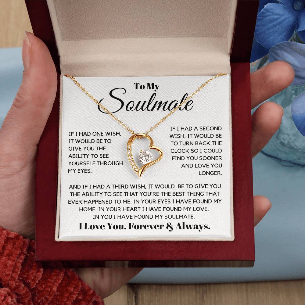 Keywords: gift for soulmate, sentimental necklace, meaningful jewelry, jewelry for soulmate, Love necklace, keepsake necklace, gift of love, soulmate gift ideas
Give your soulmate a gift that holds all your love and dreams with the "Gift For Soulmate. This beautifully crafted necklace is more than just a piece of jewelry—it's a heartfelt symbol of your hopes and blessings for her future. With its elegant design and thoughtful message card, this gift is perfect for birthdays, graduations, or special mileston