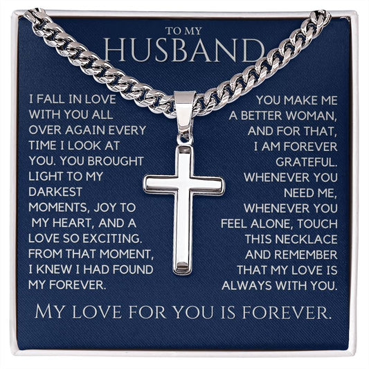 Gift For Husband -  My Forever - Custom Engraved Cross Necklace