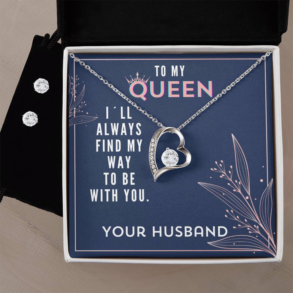 To My Queen Valentine´s Day Mother´s Day Message Card Forever Necklace and Earring Set