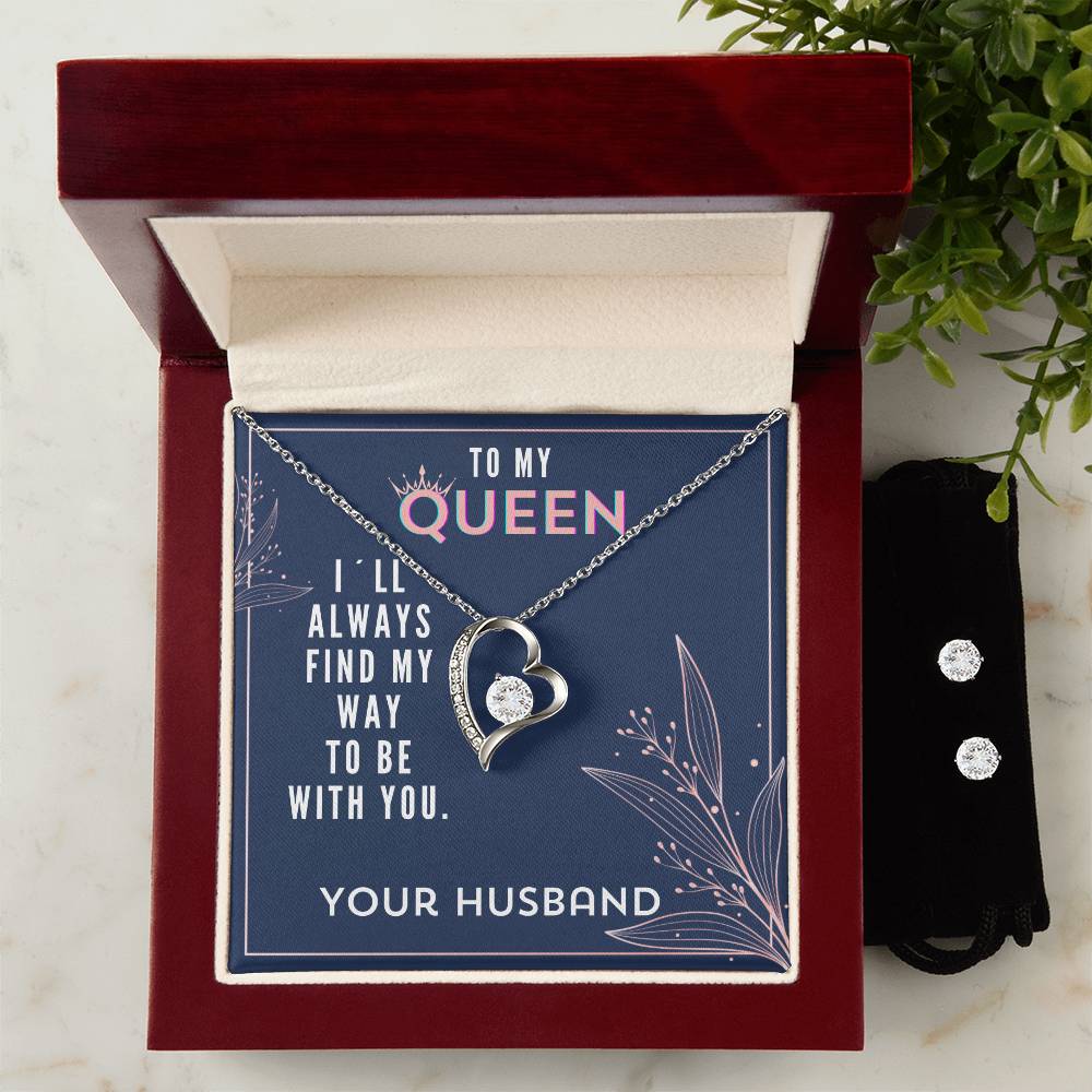 To My Queen Valentine´s Day Mother´s Day Message Card Forever Necklace and Earring Set