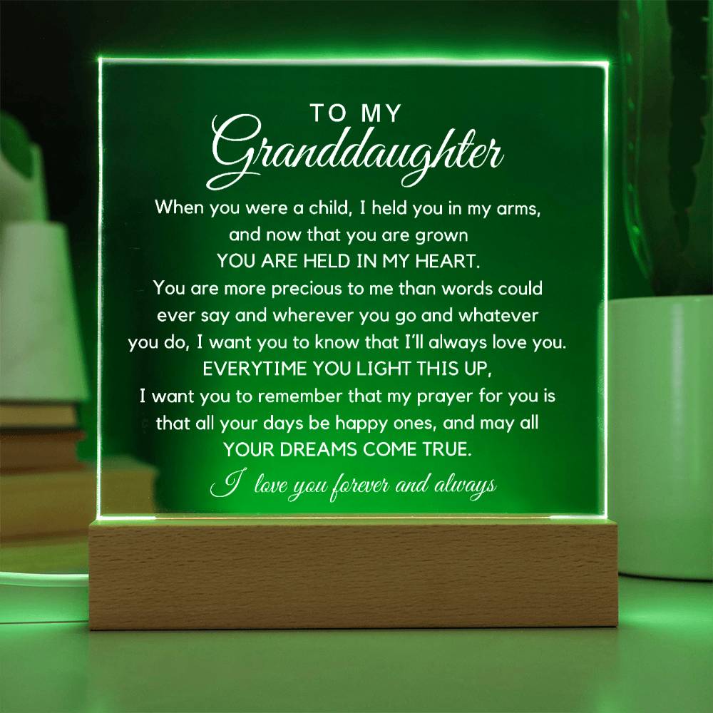 To My Granddaughter - You Are Held In My Heart Acrylic Plaque