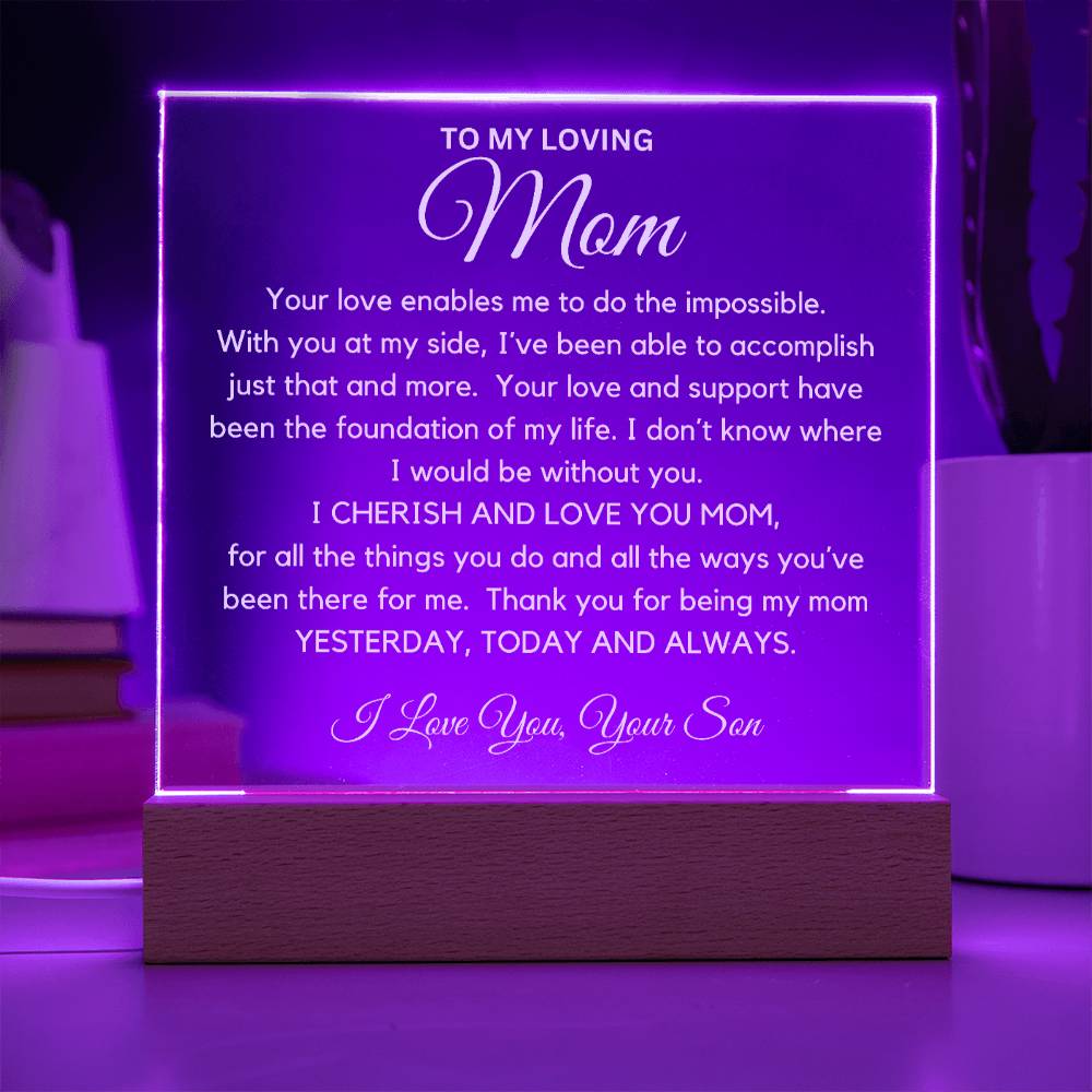 To My Beautiful Mom From Son - I Cherish And Love You Acrylic Plaque