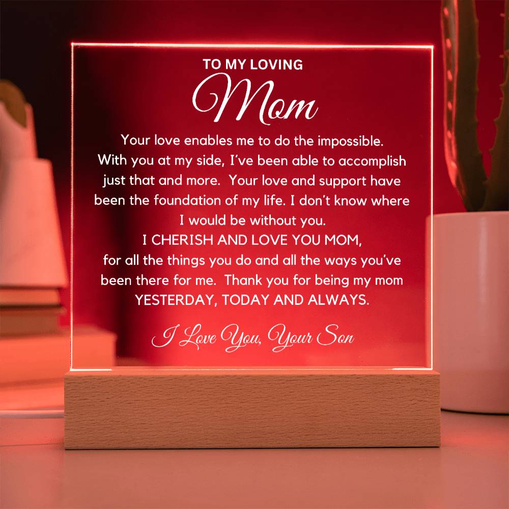 To My Beautiful Mom From Son - I Cherish And Love You Acrylic Plaque