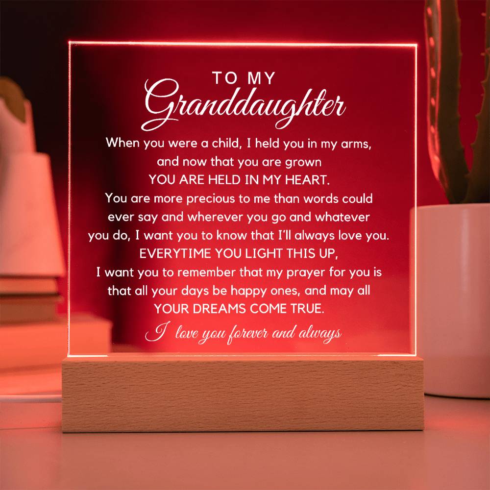 To My Granddaughter - You Are Held In My Heart Acrylic Plaque