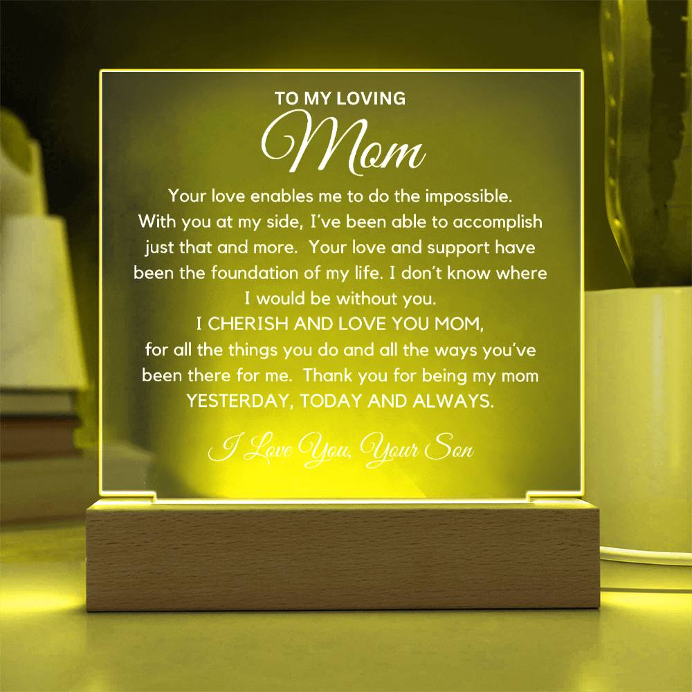 To My Beautiful Mom From Son - I Cherish And Love You Acrylic Plaque