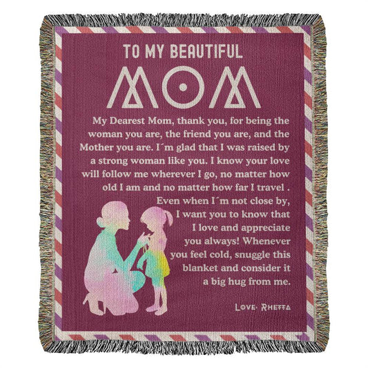 For Beautiful Mom Big Hug Custom Name Letter Woven Blanket