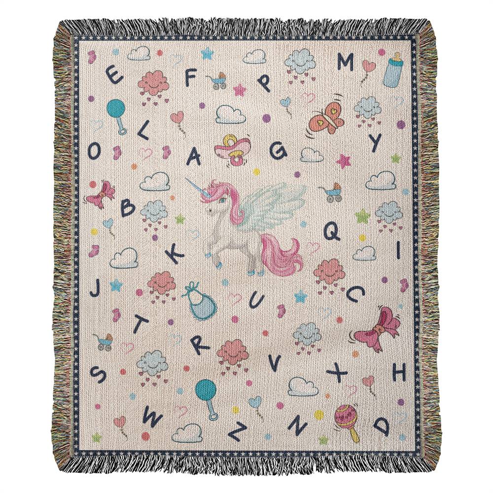 Gift for Daughter - Alphabets And Unicorn Woven Blanket