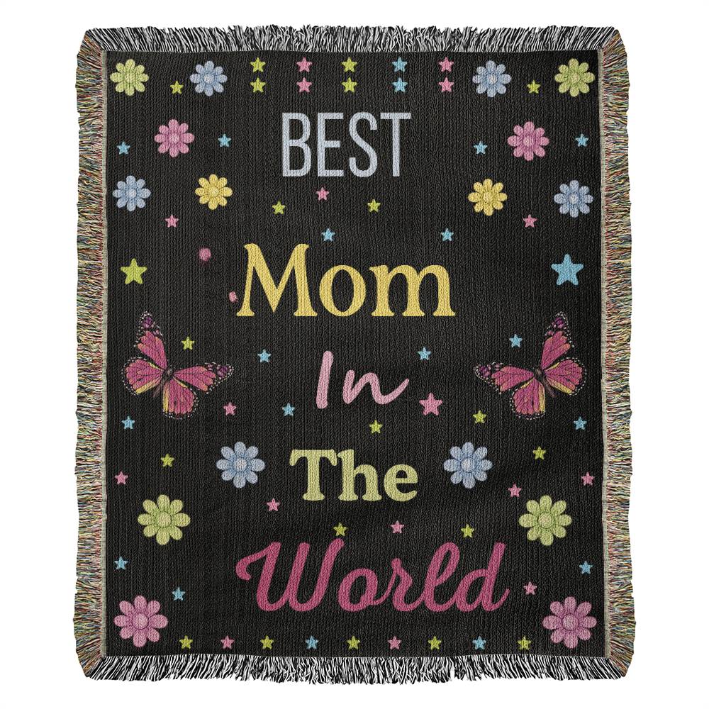 Gift for Mom - Best Mom In The World Black Woven Blanket