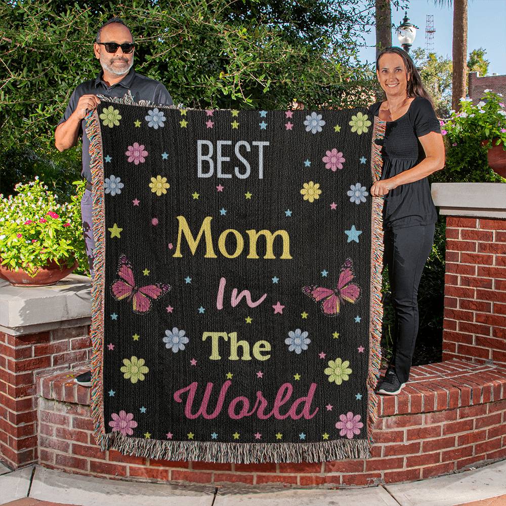 Gift for Mom - Best Mom In The World Black Woven Blanket