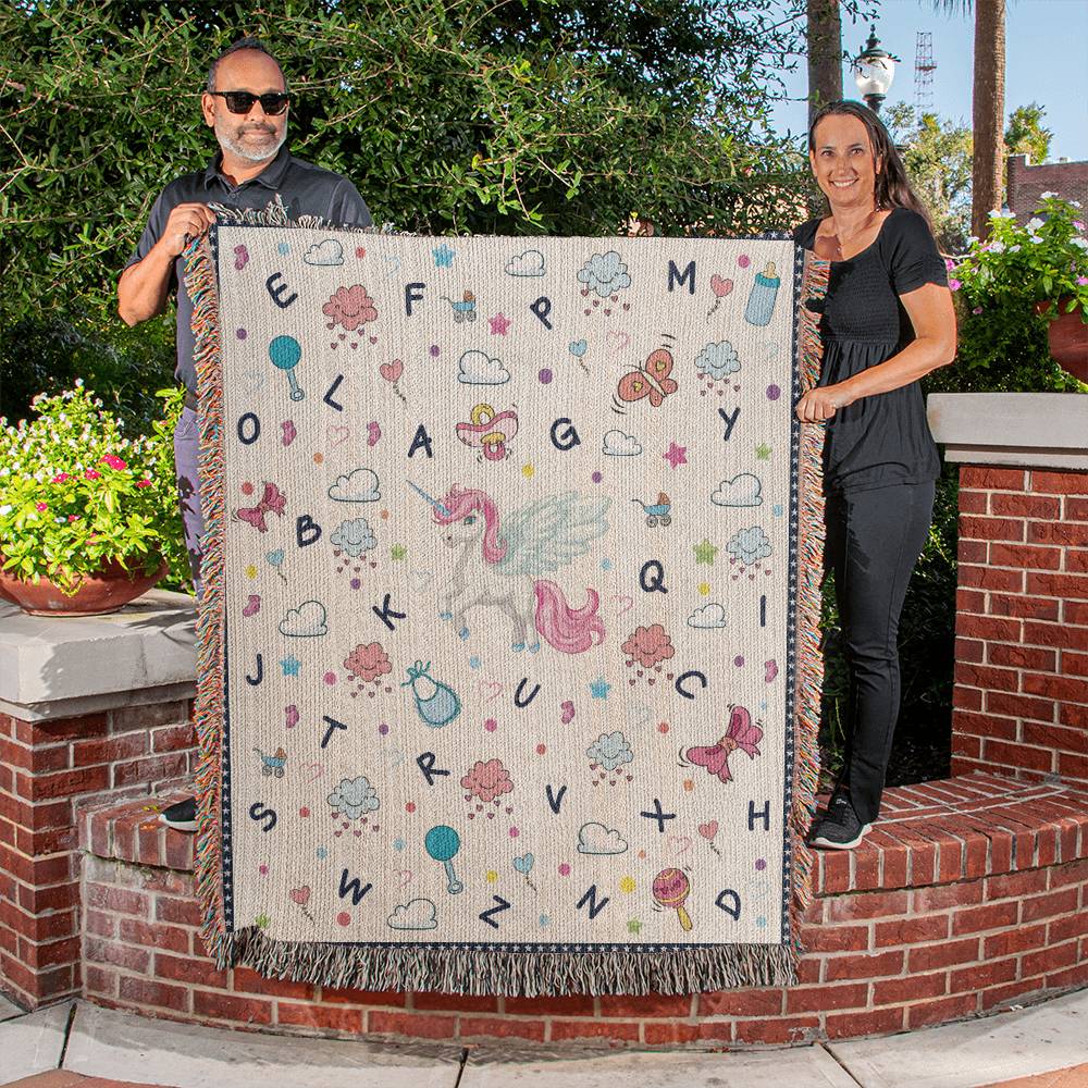 Gift for Daughter - Alphabets And Unicorn Woven Blanket