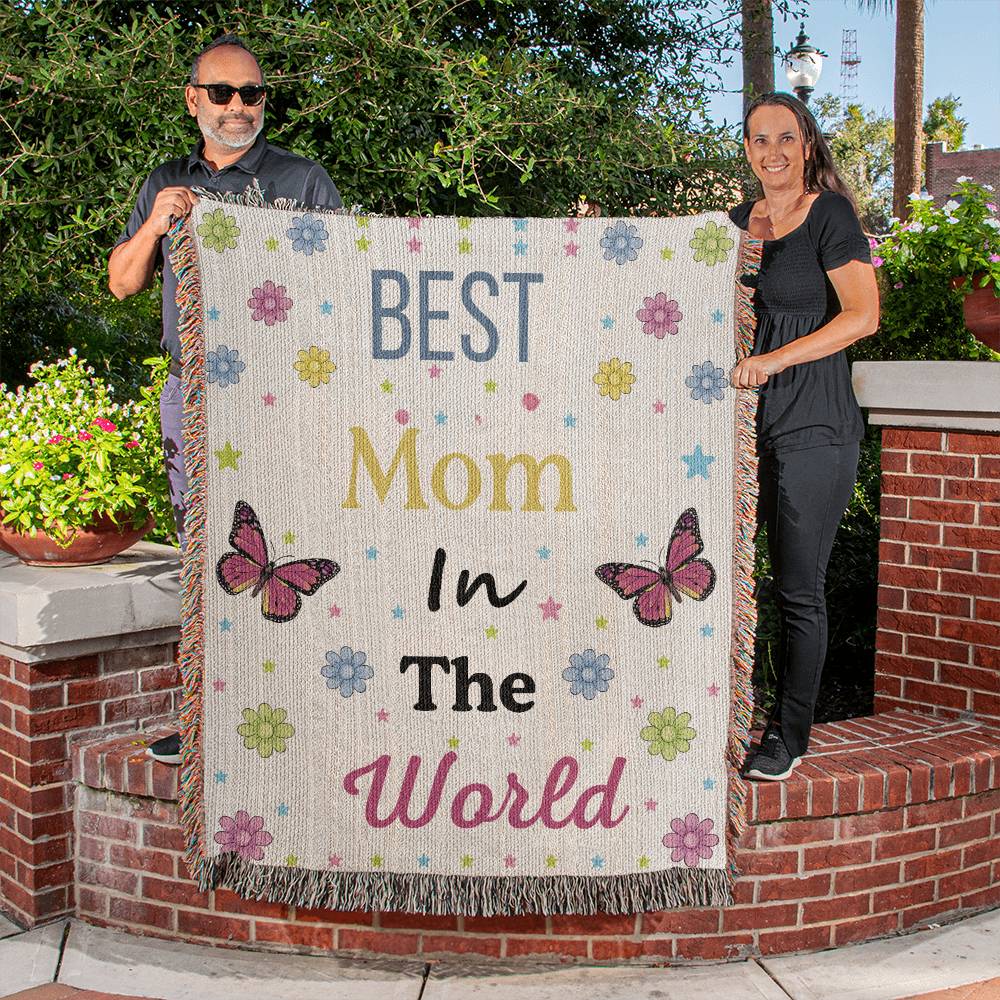 Gift for Mom - Best Mom In The World Beige Woven Blanket