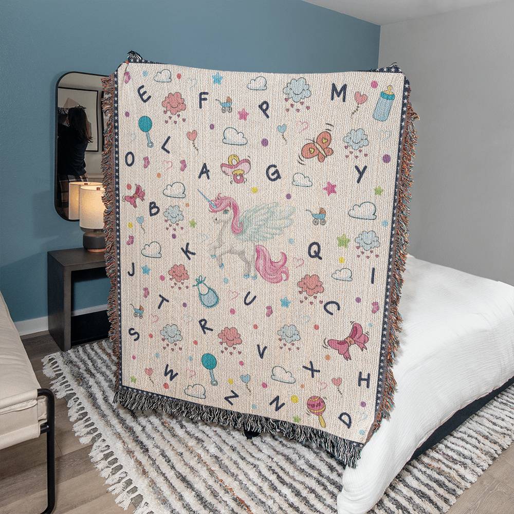 Gift for Daughter - Alphabets And Unicorn Woven Blanket