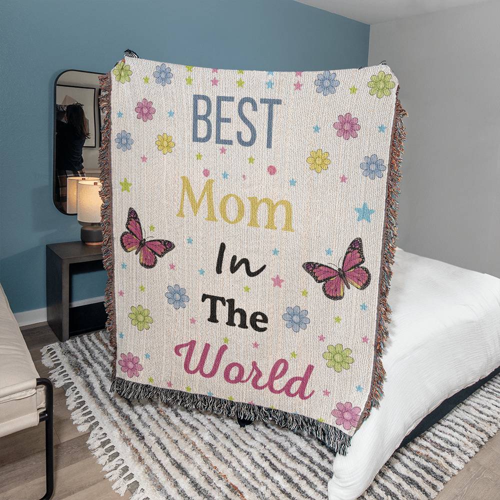 Gift for Mom - Best Mom In The World Beige Woven Blanket