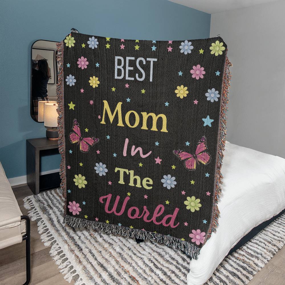 Gift for Mom - Best Mom In The World Black Woven Blanket