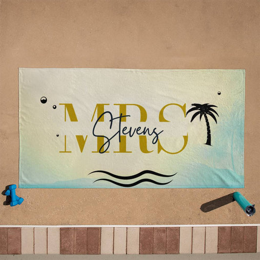 Custom Mrs Lastname Large Beach Towel