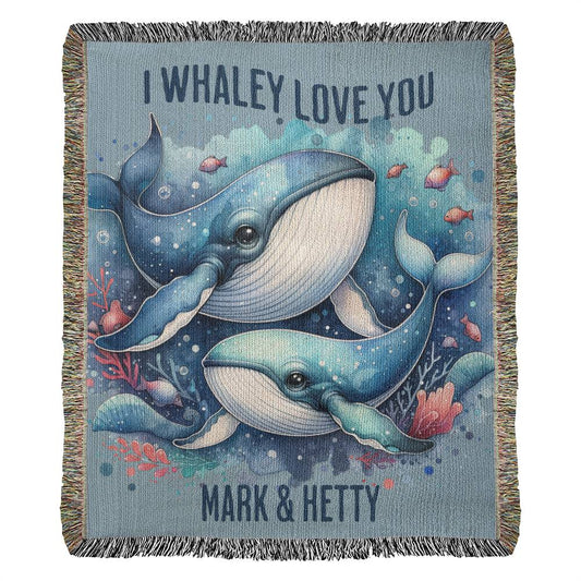 I Whaley Love You Ocean Blue Woven Blanket