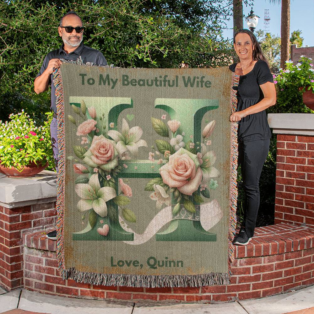 Custom Initial Name Gift To Beautiful Wife Woven Blanket