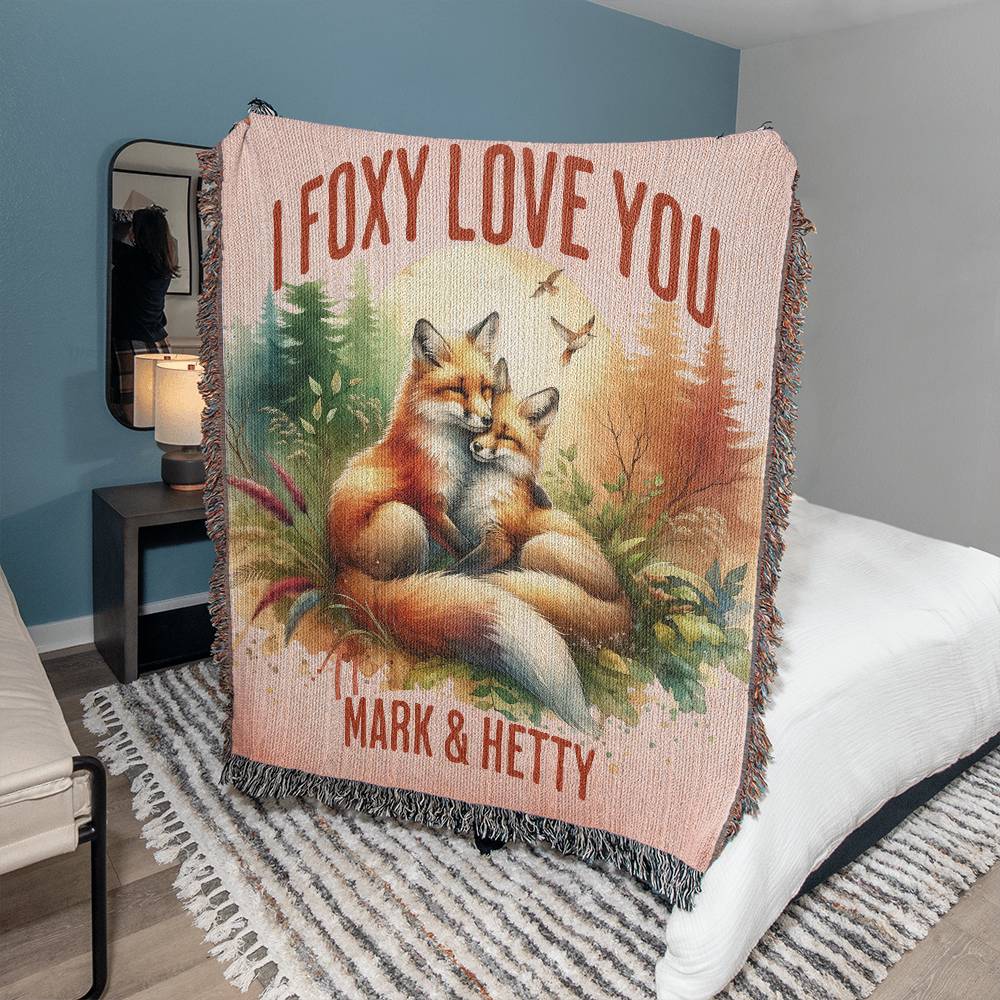 I Foxy Love You Artwork Woven Blanket