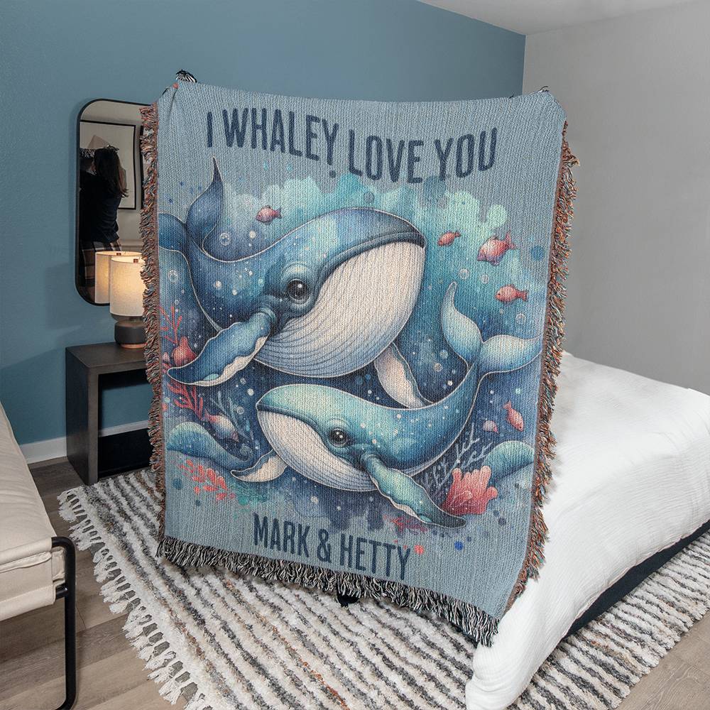 I Whaley Love You Ocean Blue Woven Blanket