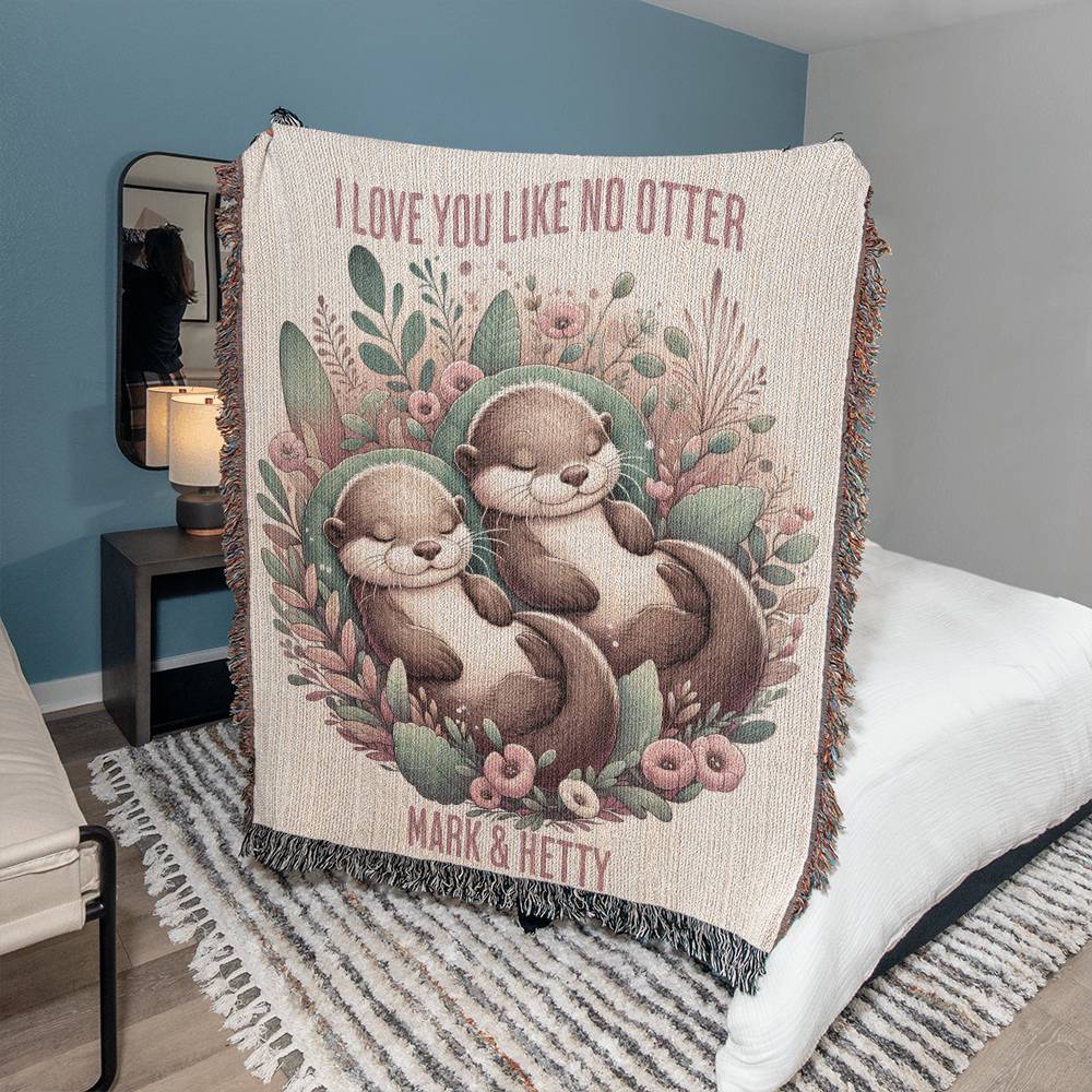 I Love you Like No Otter Beige Woven Blanket